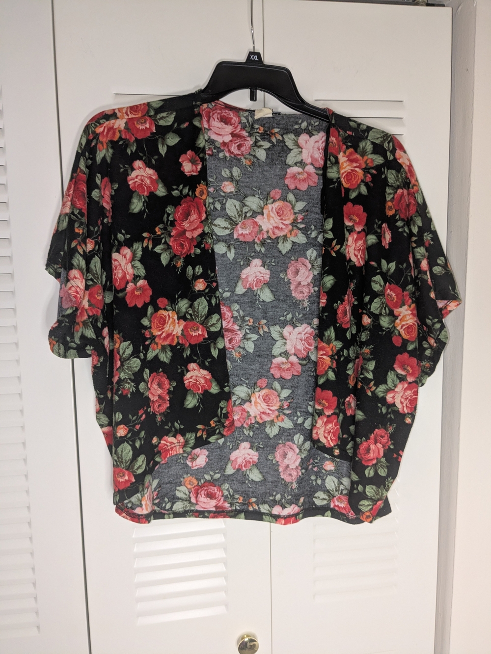 Deb Floral Open Cardigan - Black with Red & Pink Roses